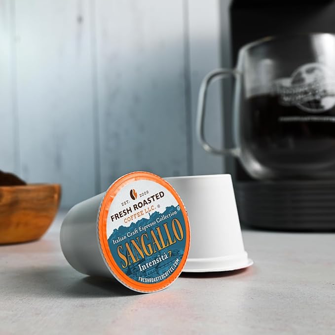 Fresh Roasted Coffee, Sangallo Italian Craft Artisan Blend, Dark Roast, Kosher, 24 Pods for K cup