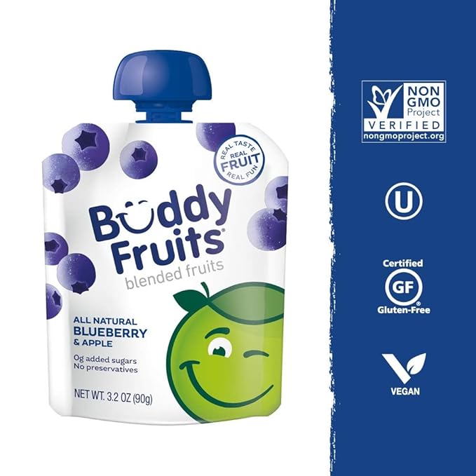 Buddy Fruits Snacks To Go Blueberry Unsweetened Applesauce 3.2oz Pouch (18pk)