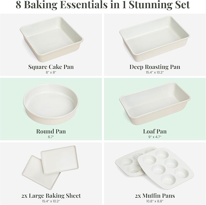 Larder & Vine 8-Piece Bakeware Set | Non-Stick Baking Set with Ceramic Finish | PFAS, PFOA, PTFE
