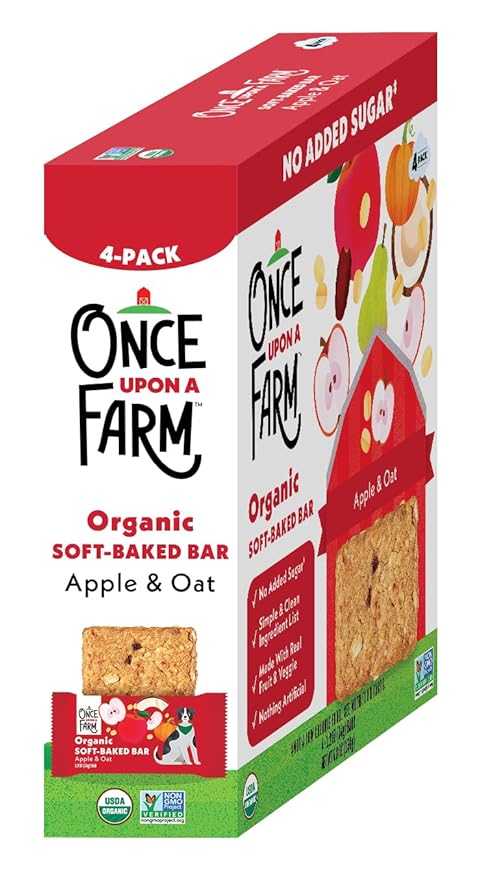 Once Upon A Farm Soft-Baked Bars, Apple & Oat, Kosher, USDA Certified Organic, Non-GMO, 4 Count