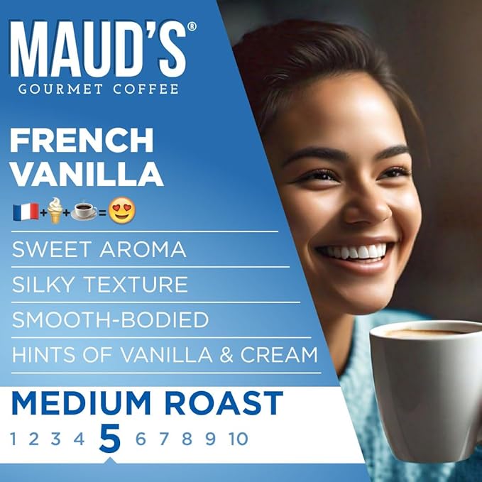 Maud's French Vanilla Instant Coffee, 52 ct, 100% Arabica Coffee, Medium Roast, Instant Hot or Iced