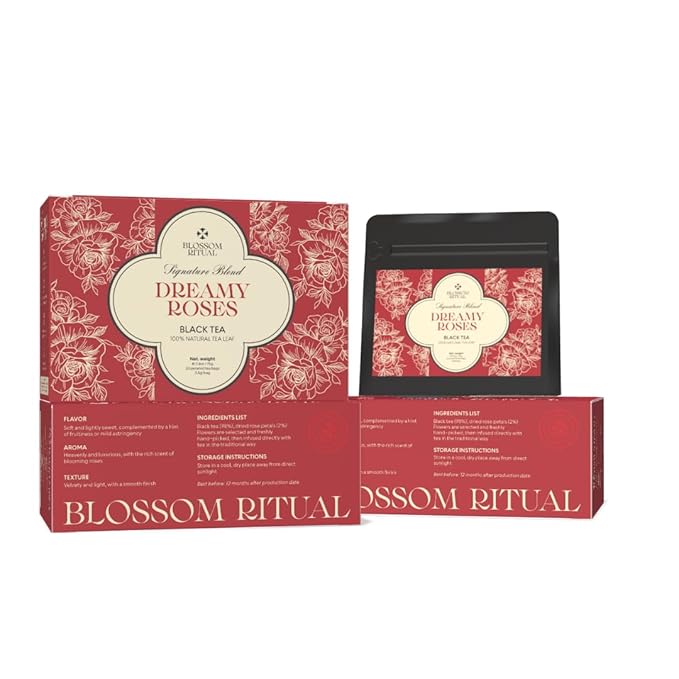 BLOSSOM RITUAL Dreamy Roses – Black Tea Loose Leaf – 20 Natural Based Pyramid Bags – Serve Upto 60