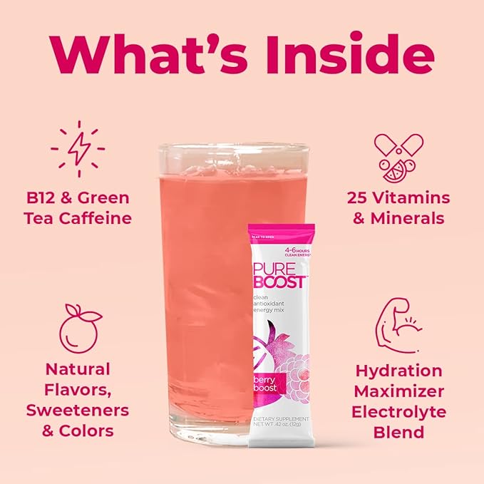Pureboost Clean Energy Booster, Refreshing Energy Drink Mix with B12 Vitamins, Electrolytes