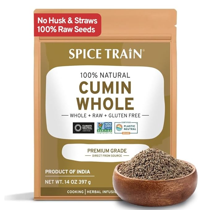 SPICE TRAIN Cumin Seeds (397g/14oz) Non GMO, Gluten Free, 100% Raw, Sourced from India, Excellent