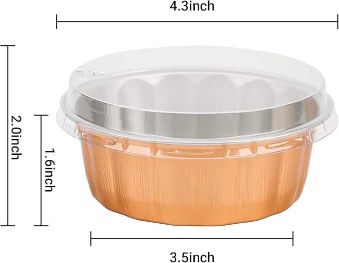 Beasea Disposable Ramekins 8oz, 50 Pack Rose Gold Aluminum Foil Cups with Lids, Disposable Creme