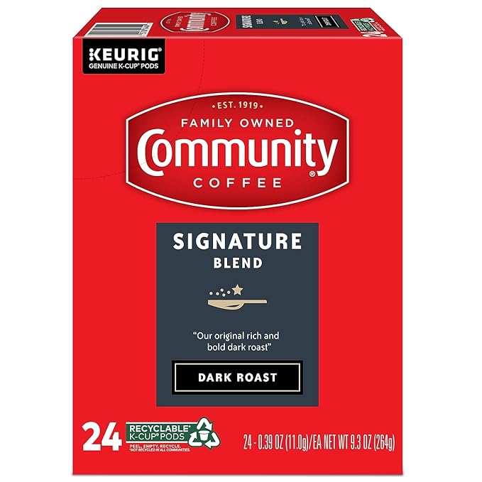 Community Coffee Signature Blend 24 Count Coffee Pods, Dark Roast, Compatible with Keurig 2.0 K-Cup