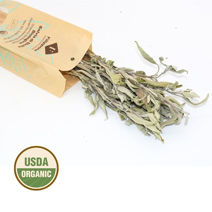 FILIPPONE - Organic Dried Sage, 25 g (0.88 oz) Dried, Fragrant Italian Salvia Branch, Certified