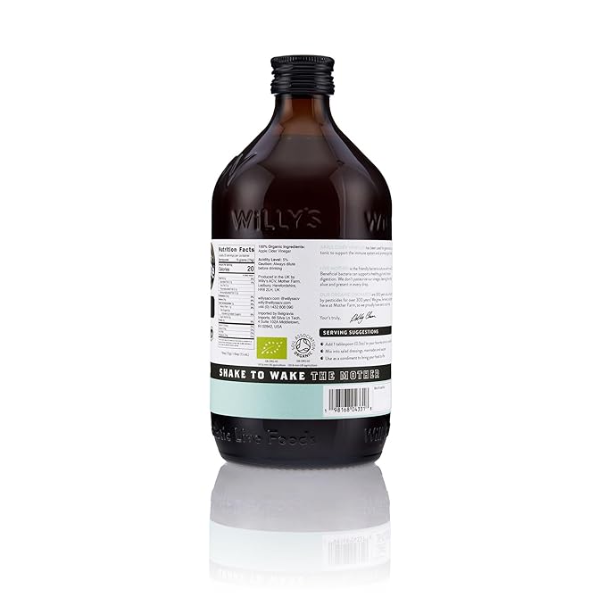 Willy's Organic ACV Apple Cider Vinegar with Mother - Probiotocs for Detox and Gut Health. 16.9oz
