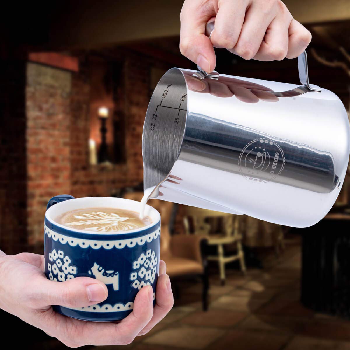 32oz Milk Frothing Pitcher for Coffee Shops, Large Stainless Steel Cup