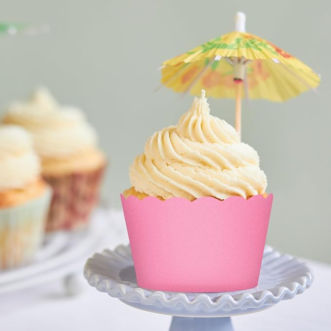 Whaline 120Pcs Pink Paper Baking Cups Scalloped Edge Cupcake Wrappers Gradient Pink Cupcake Muffin