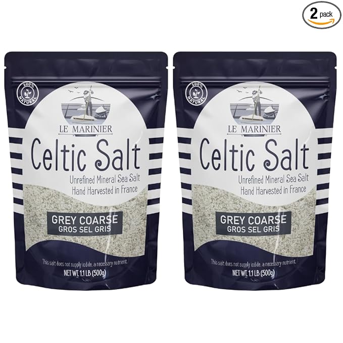 Le Marinier French Sea Salt Grey Coarse, 1.1lb - 18oz Pack of 2. Mineral Rich Unrefined French Sea