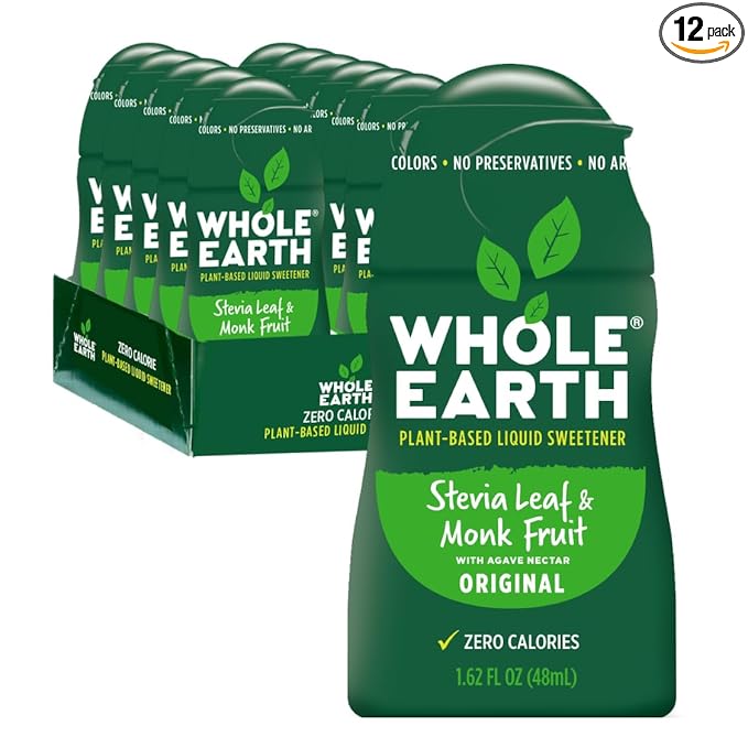 Whole Earth Stevia & Monk Fruit Liquid Sweetener, Original, No Erythritol, Squeeze Bottle, 1.62 Fl
