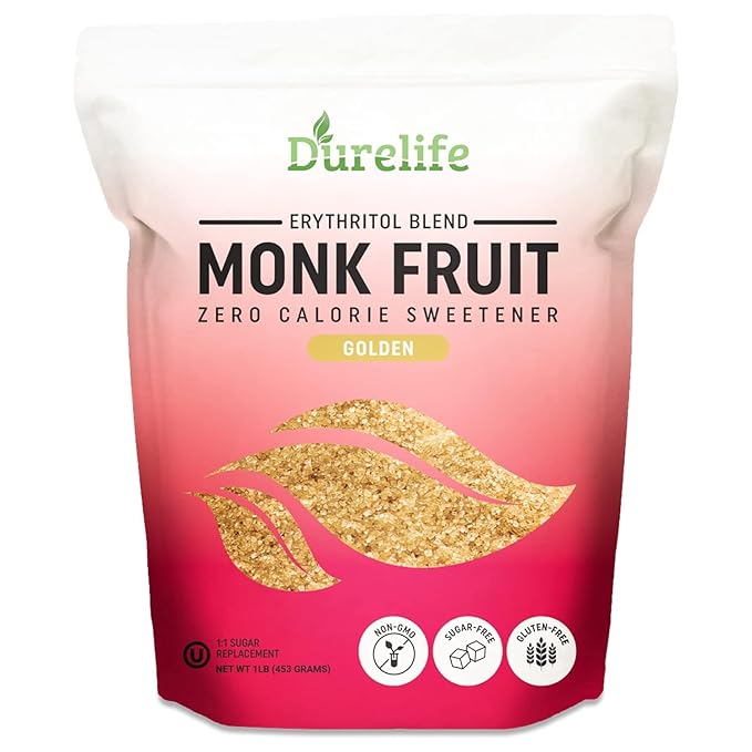 Durelife Golden Monk Fruit Sweetener, 1:1 Sugar Replacement, Keto Diet Friendly, Zero Calorie