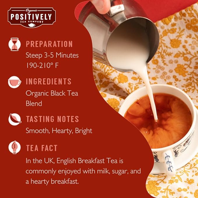 Organic Positively Tea Company, English Breakfast Black Tea Bags, 100 Count, Eco-Friendly Tea Bags