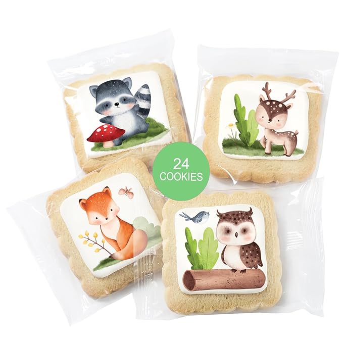 Woodland Cookies Baby Shower Birthday Themed | Individually Wrapped | Party Favors | 24 Pack Bulk |