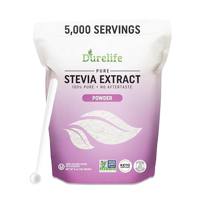 Durelife 100% Pure stevia extract sweetener 8 oz | No Erythritol, NON-GMO Project Verified, No