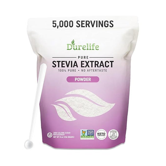 Durelife 100% Pure stevia extract sweetener 8 oz | No Erythritol, NON-GMO Project Verified, No