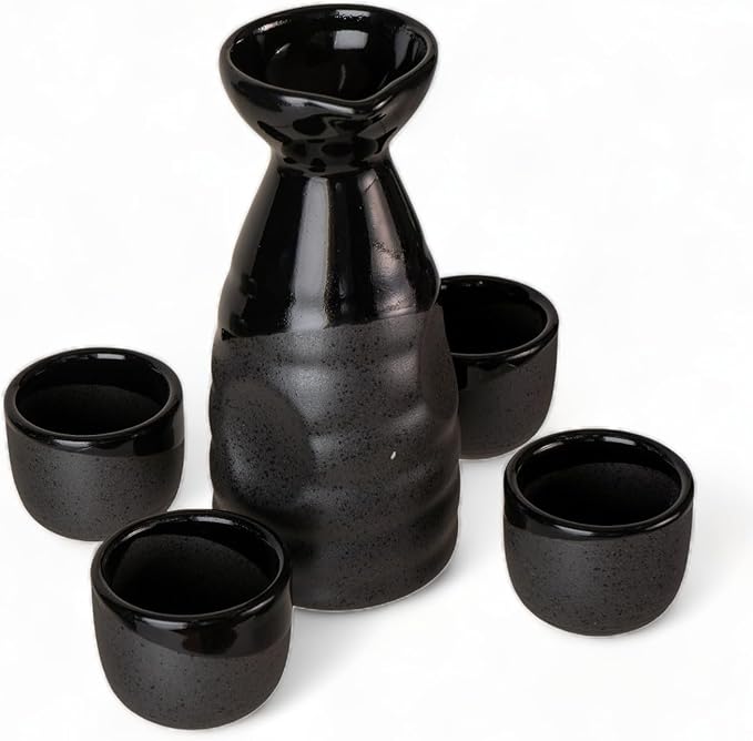 Urban Tokyo Japanese Sake 5 Piece Set Include 1 Sake Bottle and 4 Cups for Hot or Cold Sake Home or
