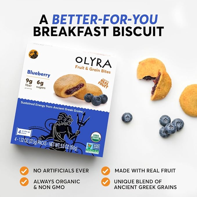 Olyra Blueberry Fruit Bars, Prebiotic High Fiber Snack, Organic Snack, Healthy Snacks for Adults