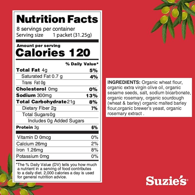 Suzie's Organic Rosemary Sesame Saltines Crackers|Healthy Gourmet Baked Vegan Snack for Adults &