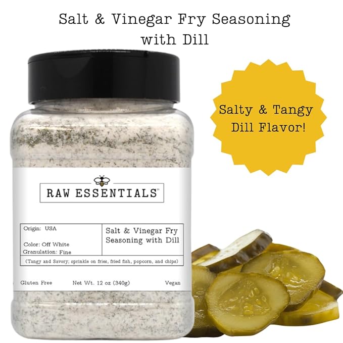 Raw Essentials Salt and Vinegar with Dill Gourmet Fries Seasoning - Tangy Dill Pickle Flavor