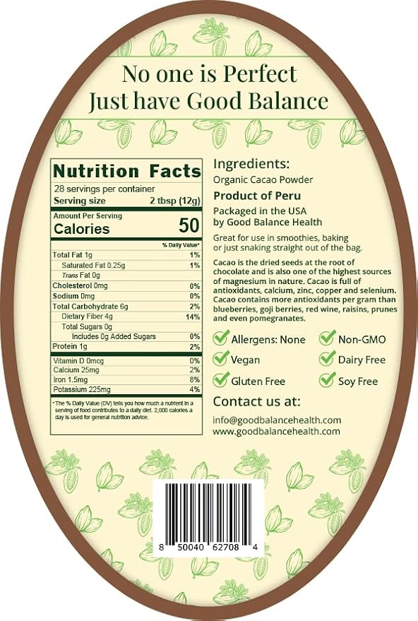 Good Balance Health Cacao Powder | Raw Cacao | Organic Cacao, Chocolate Powder | Perfect for