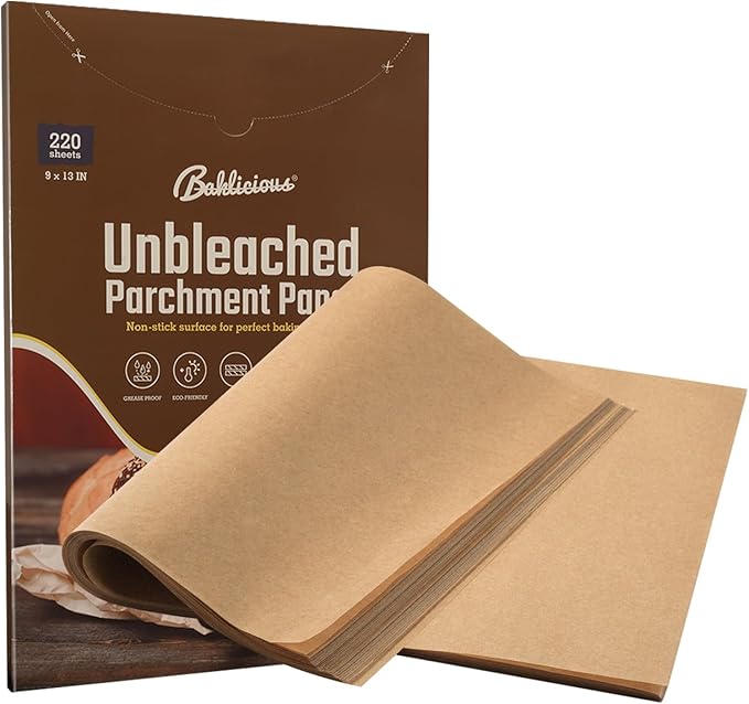 BAKLICIOUS 220 Pcs 9x13 inch Unbleached Parchment Paper Baking Sheets, Baklicious Pre-cut Heavy