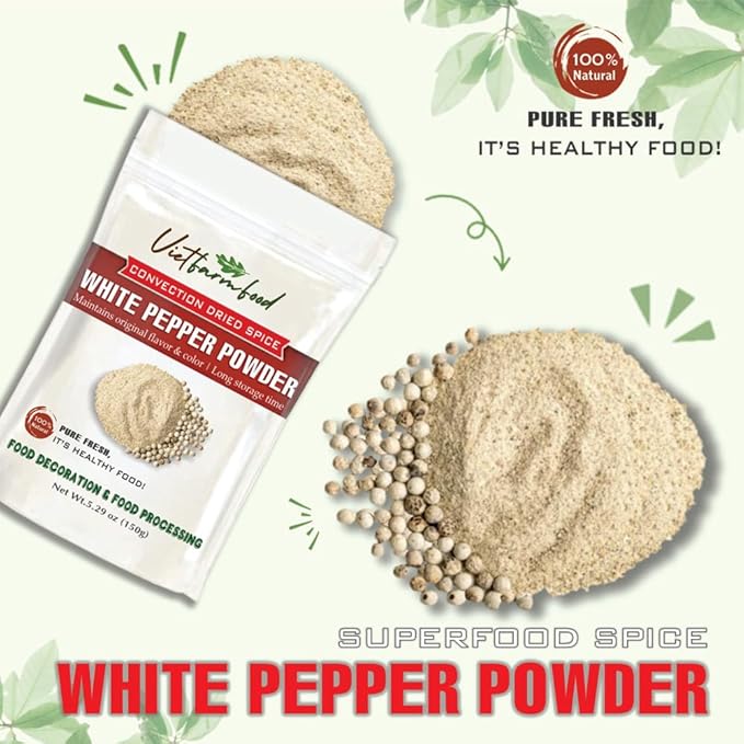 WHITE PEPPER POWDER 5.29 Oz (150g) VIETFARMFOOD: Natural pure, convection dried seasoning made from