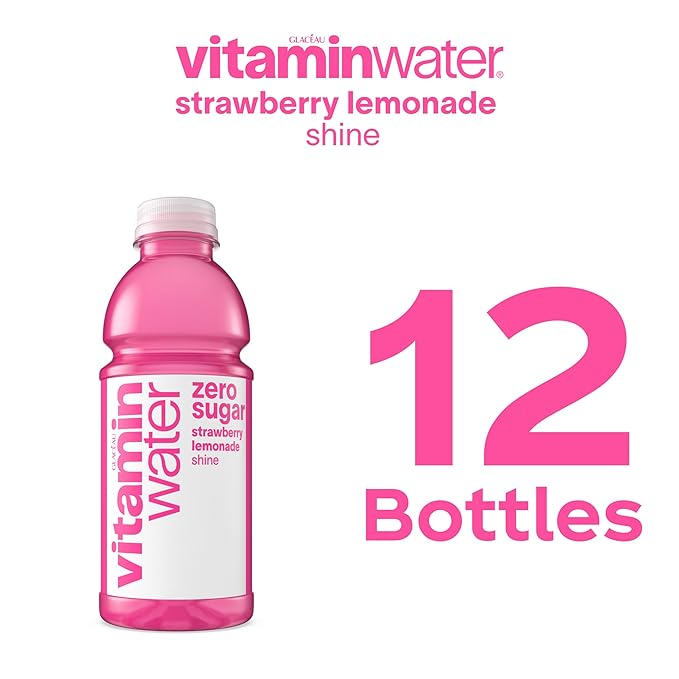 vitaminwater Shine Strawberry Lemonade Zero Sugar, Flavored Water Beverage, 20 fl oz Bottles, 12