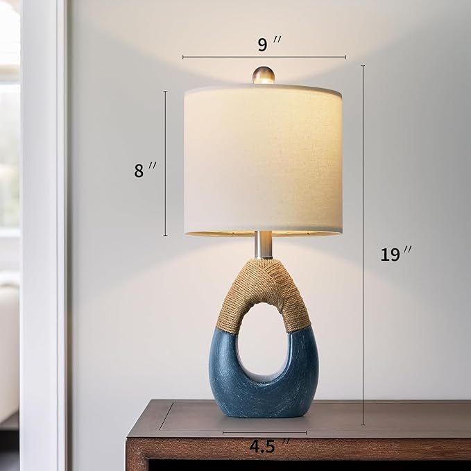 OYEARS 19" Boho Bedside Lamps Set of 2, Suitable for Small Spaces, Blue Table Lamps for Living Room