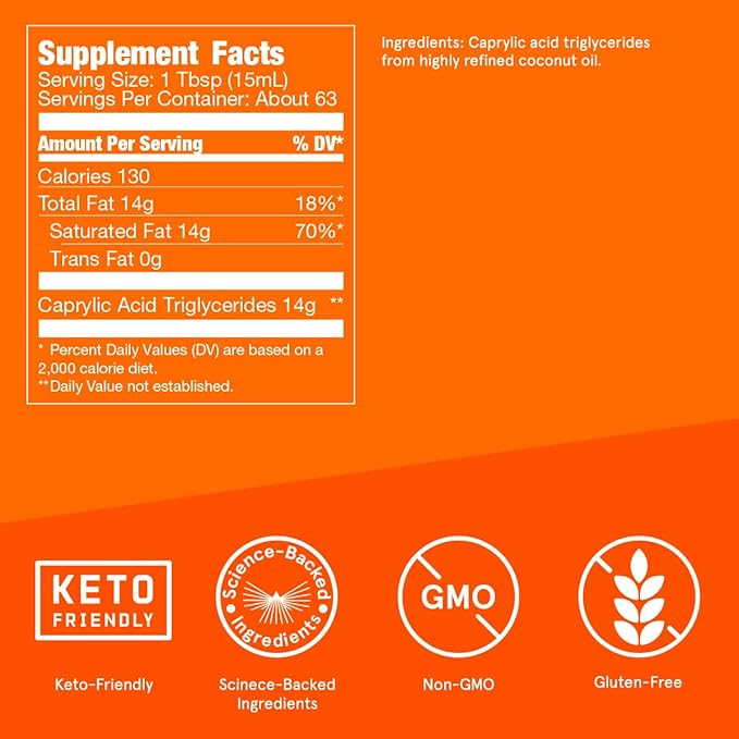 Bulletproof Brain Octane C8 MCT Oil, 32 Ounces, Keto Supplement for Sustained Energy and Fewer