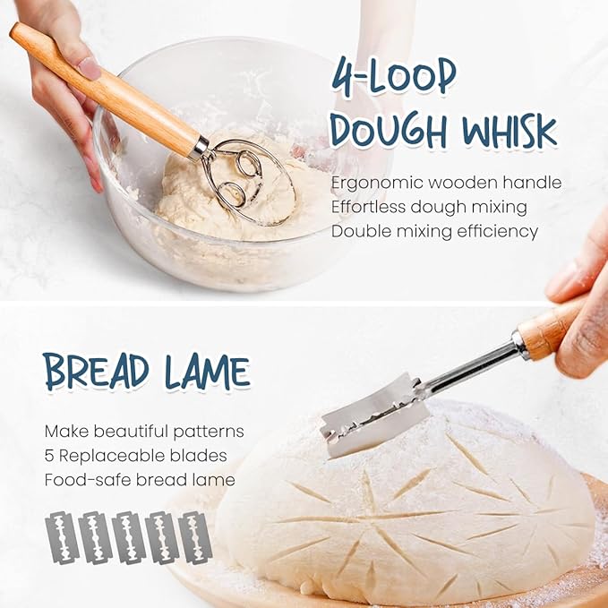 RORECAY Bread Banneton Proofing Basket Set, 9 Inch Round & 10 Inch Oval Cane Sourdough Baskets with