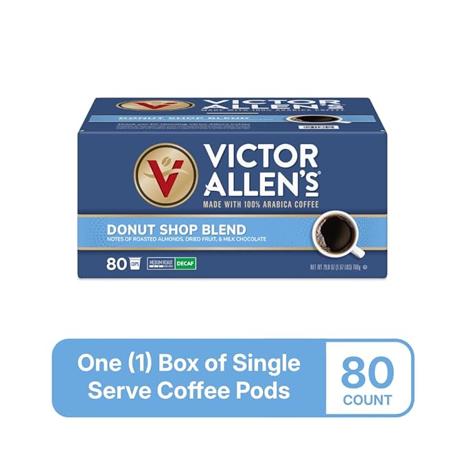 Victor Allen's Coffee Decaf Donut Shop Blend, Medium Roast, 80 Count, Single Serve Coffee Pods for