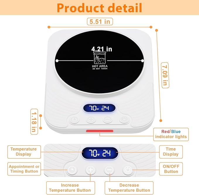 Sourdough Starter Warmer – Precise Thermostat (70-110°F), Intelligent Memory & 24H Timer Function