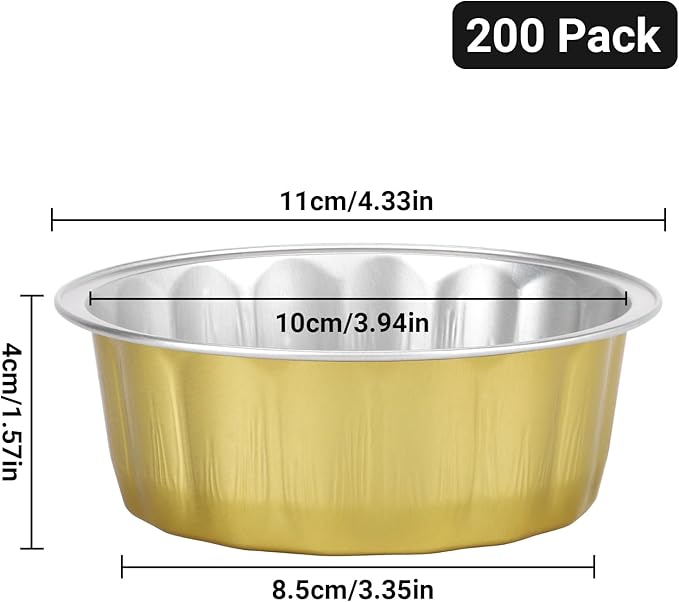 Beasea Disposable Aluminum Ramekins, 8oz 200 Pack Ramekins Foil Baking Cups 3.9" Ramekin Cup