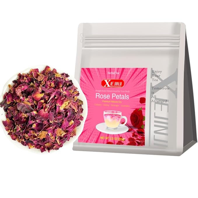 XIEJINJI Dried Rose Petals - 2.8oz/80g, Food-Grade Edible Rose Petals, Dried Flower Petals for