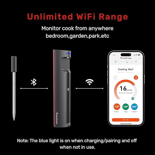 Pro Smart WiFi Wireless Meat Thermometer, Unlimited Range, Improved Stability, Ultra-Thin Probe