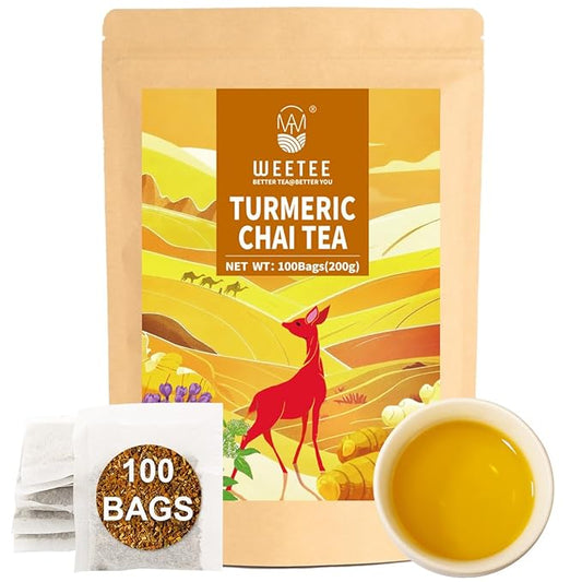 WT WEETEE Turmeric Chai Tea Bags, 2g x 100 Count, Caffeine-Free Turmeric Spiced Chai Tea, Includes