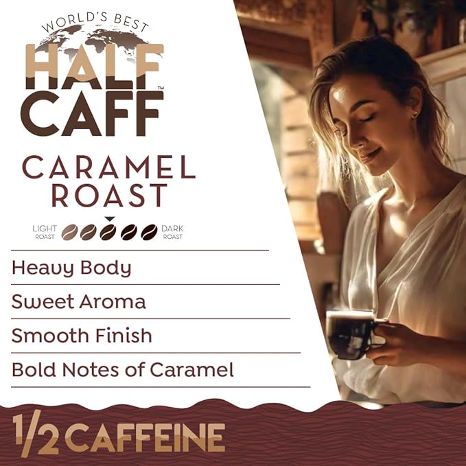 World's Best Half Caff Caramel Coffee Pods, 18 ct, Medium Roast Flavored Coffee in Recyclable