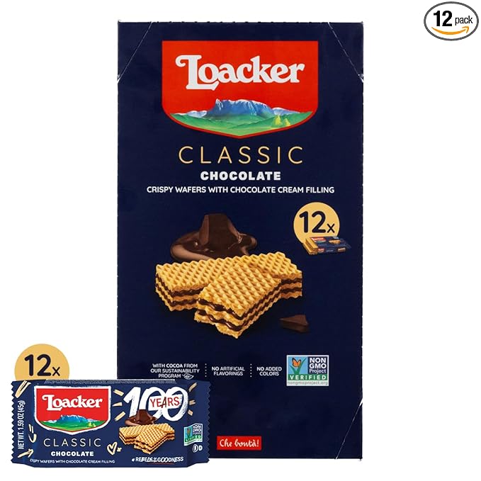 Loacker Classic Chocolate Wafers - Premium Crispy Wafer Cookies with Chocolate Cream Filling