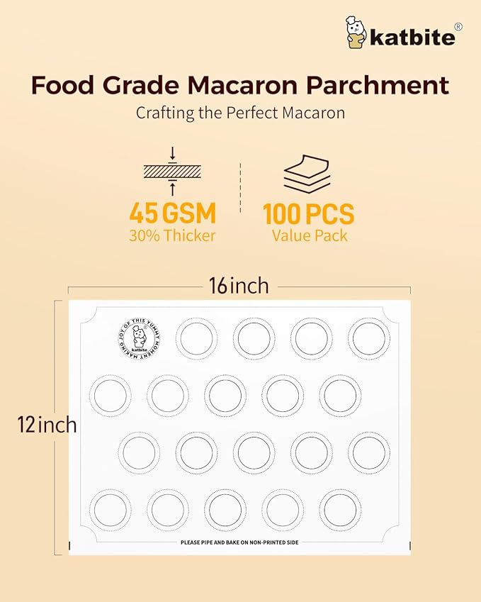Katbite 100 Macaron Parchment Sheets Template Baking, Cookie Parchment, Printed Circle Baking