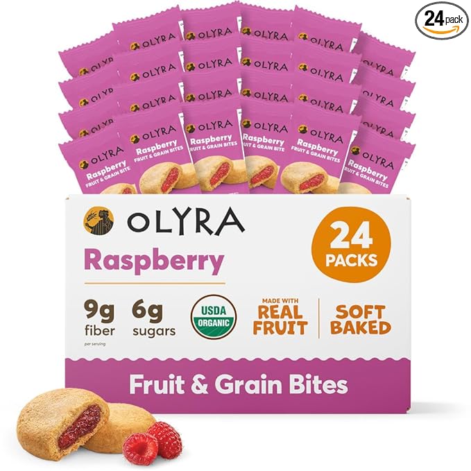 Olyra Raspberry Fruit Bars, Prebiotic High Fiber Snack, Organic Snack, Healthy Snacks for Adults