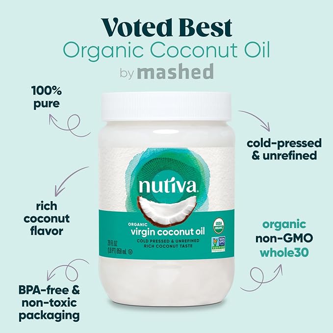 Nutiva Organic Coconut Oil, 29 Fl Oz - USDA Organic Cold Pressed Unrefined Extra Virgin Coconut for