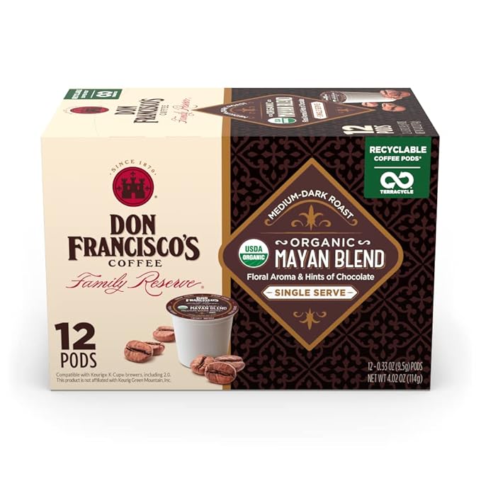 Don Francisco's Organic Mayan Blend Coffee - 12 K-Cup Compatible Single-Serve Pods - 100% Arabica