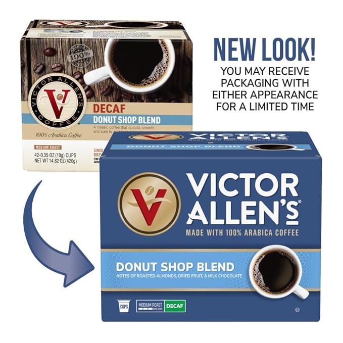 Victor Allen's Coffee Decaf Donut Shop Blend, Medium Roast, 200 Count, Single Serve Coffee Pods for