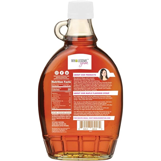 Wholesome Yum Zero Sugar Maple Syrup (Keto Maple Syrup) With Monk Fruit & Allulose - Natural Sugar