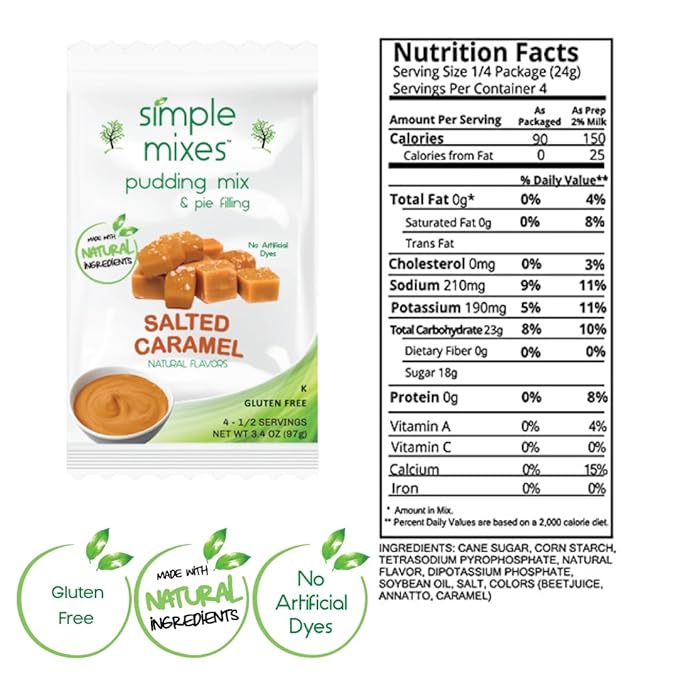Simple Mixes Natural Instant Pudding & Pie Filling Mix, Healthy Snack, Salted Caramel