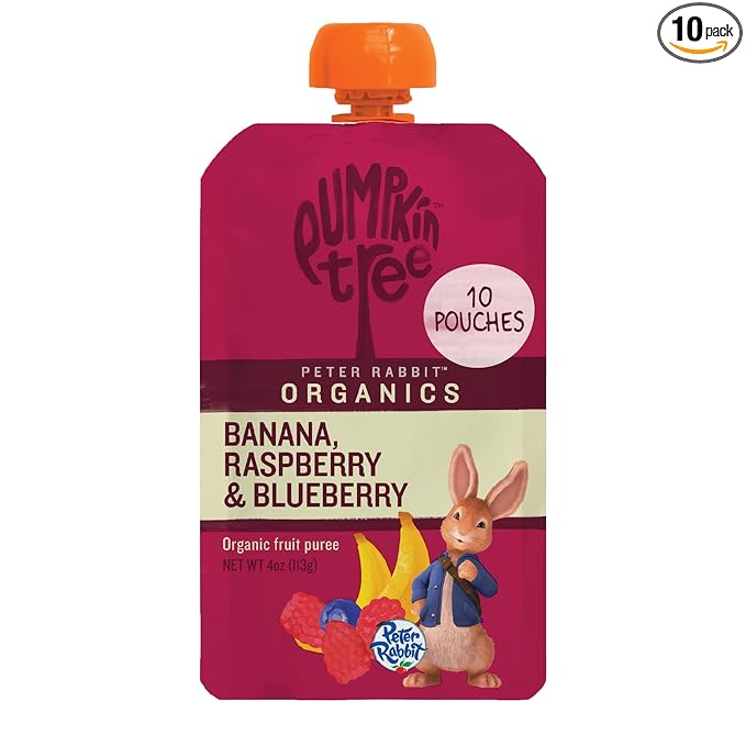 Pumpkin Tree Peter Rabbit Organics, Organic Raspberry, Banana and Blueberry 100% Pure Fruit Snack