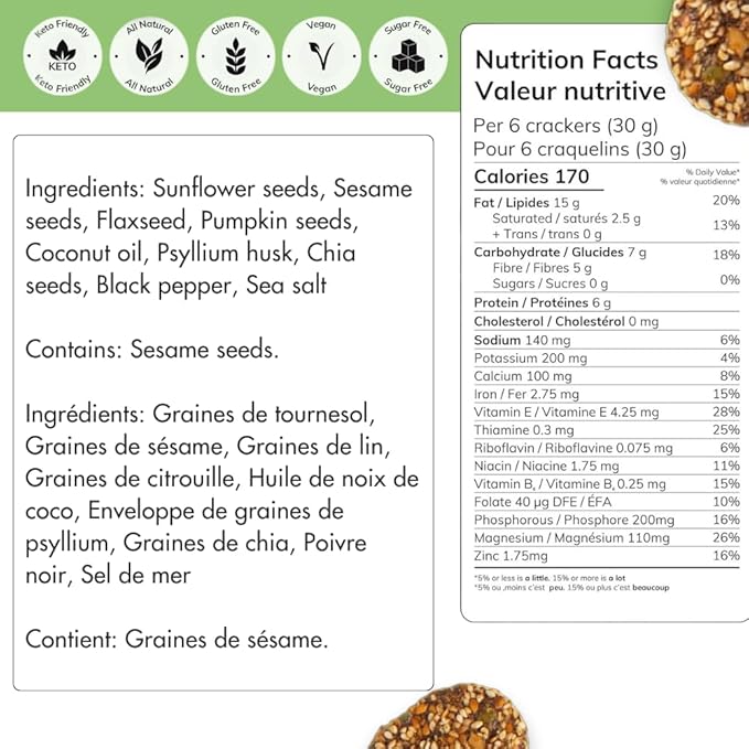 Super Seed Crackers, Gluten Free & Keto Friendly Healthy Snacks, Vegan, Zero Sugar, Paleo &