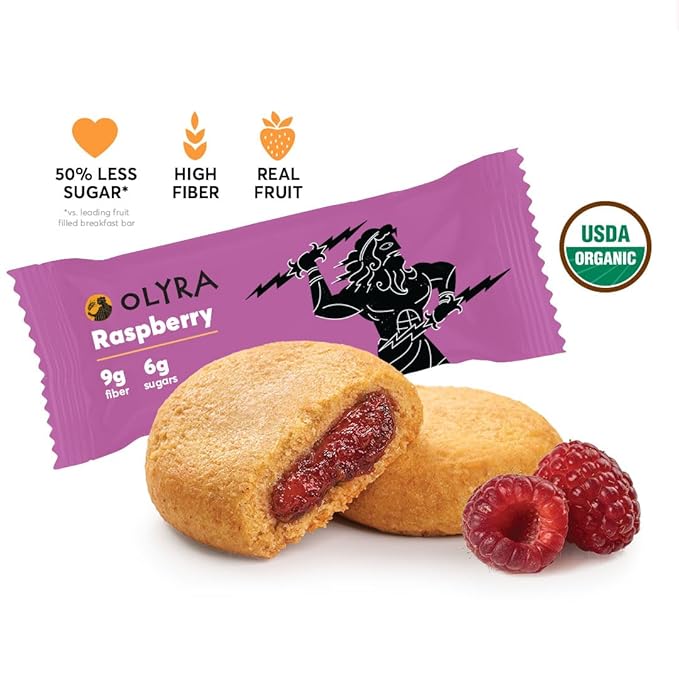 Olyra Raspberry Fruit Bars, Prebiotic High Fiber Snack, Organic Snack, Healthy Snacks for Adults